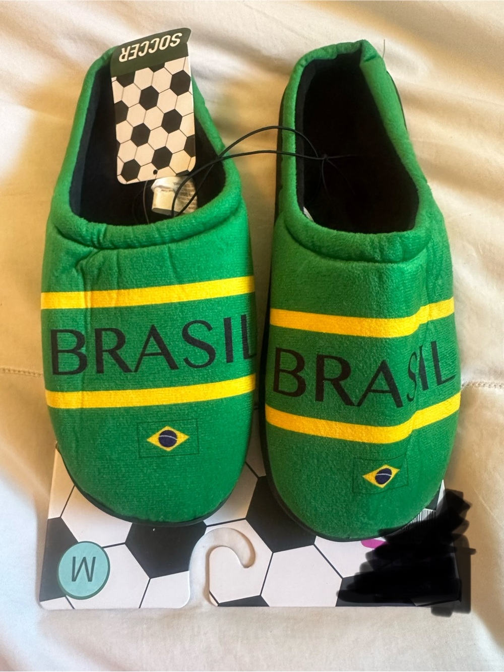 Brasil Womens Green Slip-On Slippers - Soccer Themed